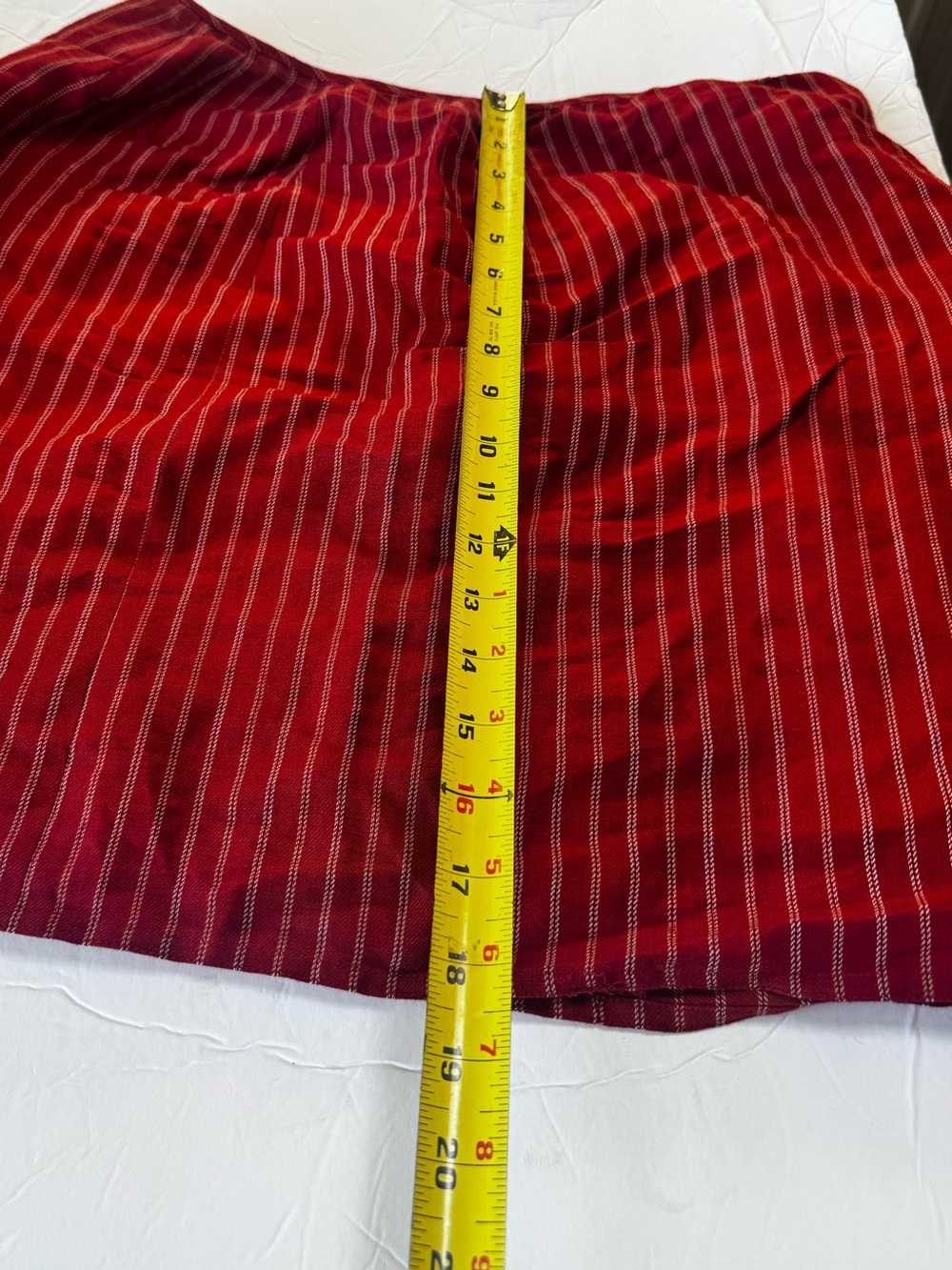 A-line Anne Klein Vintage 90s Linen Faux Wrap 8 Red Striped Linen Mini Skirt Y2K - Picture 15 of 15